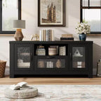 COZONY 55 Buffet de ferme avec portes en acrylique, meuble bar à café marron avec étagères réglables et rangement