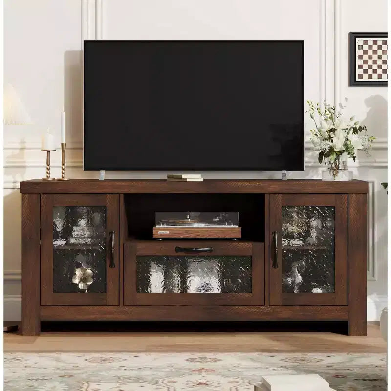 COZONY 55 Buffet de ferme avec portes en acrylique, meuble bar à café marron avec étagères réglables et rangement