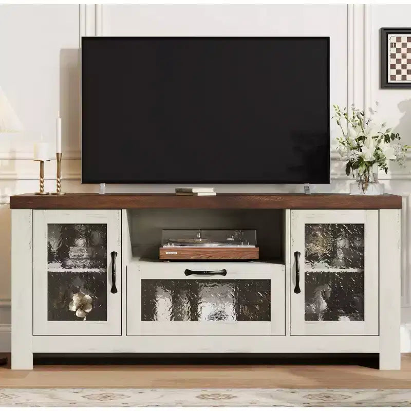 COZONY 55 Buffet de ferme avec portes en acrylique, meuble bar à café marron avec étagères réglables et rangement