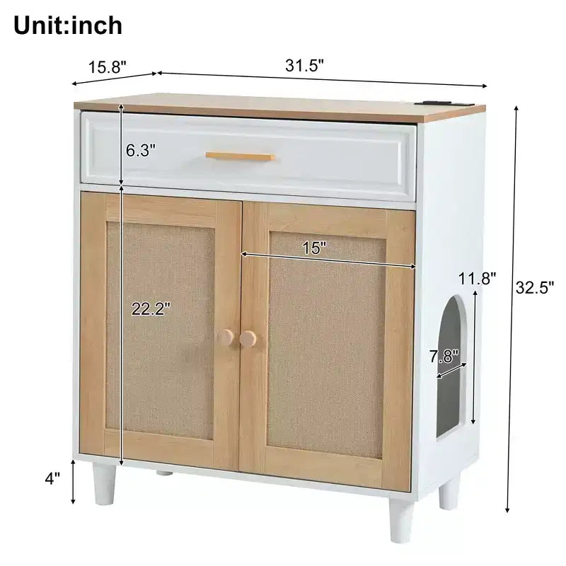 JVNOXK Meuble pour chat 3 en 1, cache-litière avec griffoir, maison de chat, table d'appoint moderne avec rangement