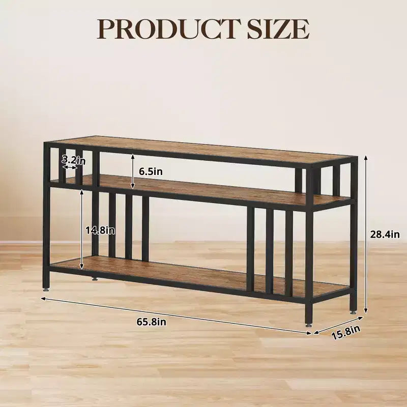 Meuble TV industriel de 165 cm pour téléviseurs jusqu'à 75 pouces avec 3 étagères ouvertes, console multimédia, cadre en métal, centre de divertissement, marron rustique