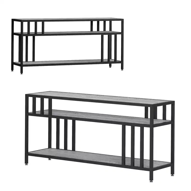 Meuble TV industriel de 165 cm pour téléviseurs jusqu'à 75 pouces avec 3 étagères ouvertes, console multimédia, cadre en métal, centre de divertissement, marron rustique