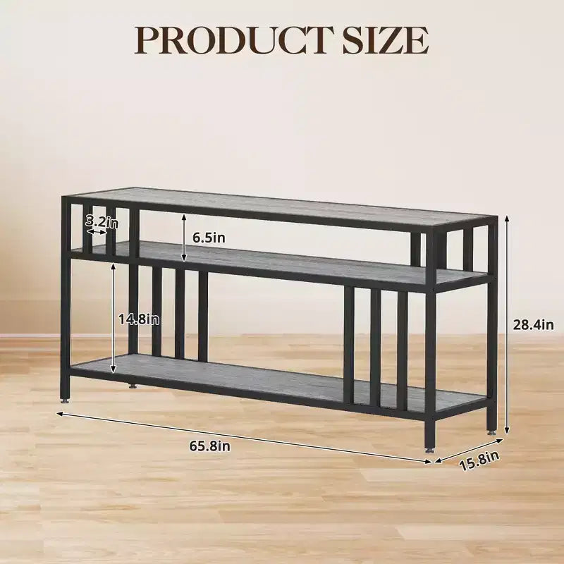 Meuble TV industriel de 165 cm pour téléviseurs jusqu'à 75 pouces avec 3 étagères ouvertes, console multimédia, cadre en métal, centre de divertissement, marron rustique