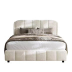 Cadre de lit plateforme rembourré Queen/King Size avec tête de lit moelleuse, forme incurvée, beige - ModernLuxe