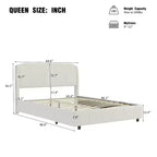 Cadre de lit plateforme rembourré Queen/King Size avec tête de lit moelleuse, forme incurvée, beige - ModernLuxe
