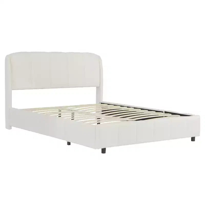 Cadre de lit plateforme rembourré Queen/King Size avec tête de lit moelleuse, forme incurvée, beige - ModernLuxe