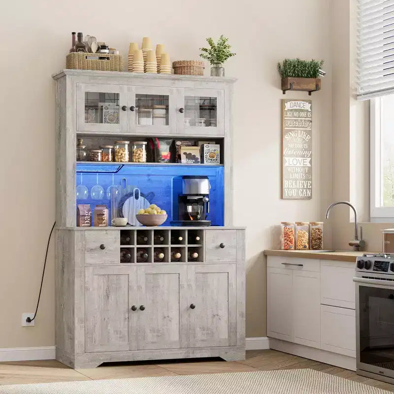 COZONY 68.7 Meuble de Rangement de Cuisine de Ferme avec Comptoir, Tiroirs et Étagères Réglables, Grande Armoire de Rangement avec Casier à Bouteilles
