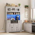 COZONY 68.7 Meuble de Rangement de Cuisine de Ferme avec Comptoir, Tiroirs et Étagères Réglables, Grande Armoire de Rangement avec Casier à Bouteilles