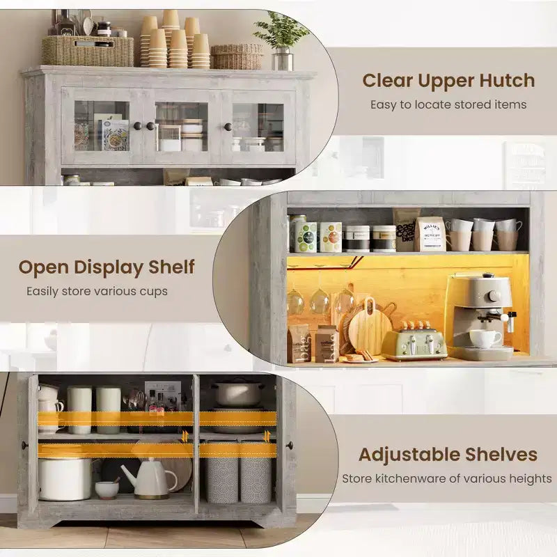 COZONY 68.7 Meuble de Rangement de Cuisine de Ferme avec Comptoir, Tiroirs et Étagères Réglables, Grande Armoire de Rangement avec Casier à Bouteilles