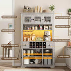 COZONY 68.7 Meuble de Rangement de Cuisine de Ferme avec Comptoir, Tiroirs et Étagères Réglables, Grande Armoire de Rangement avec Casier à Bouteilles