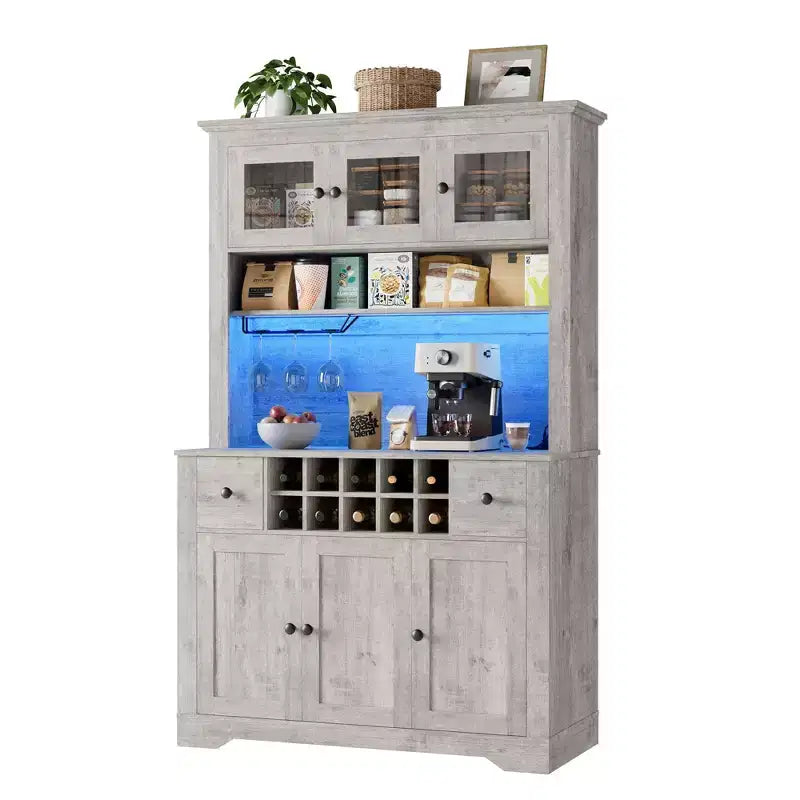 COZONY 68.7 Meuble de Rangement de Cuisine de Ferme avec Comptoir, Tiroirs et Étagères Réglables, Grande Armoire de Rangement avec Casier à Bouteilles