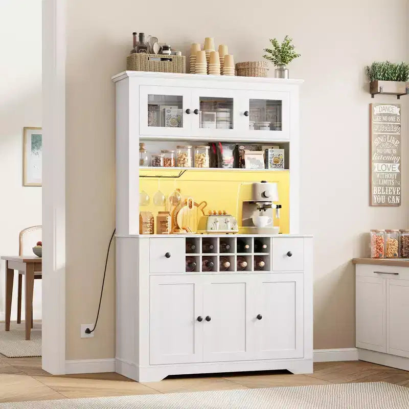 COZONY 68.7 Meuble de Rangement de Cuisine de Ferme avec Comptoir, Tiroirs et Étagères Réglables, Grande Armoire de Rangement avec Casier à Bouteilles