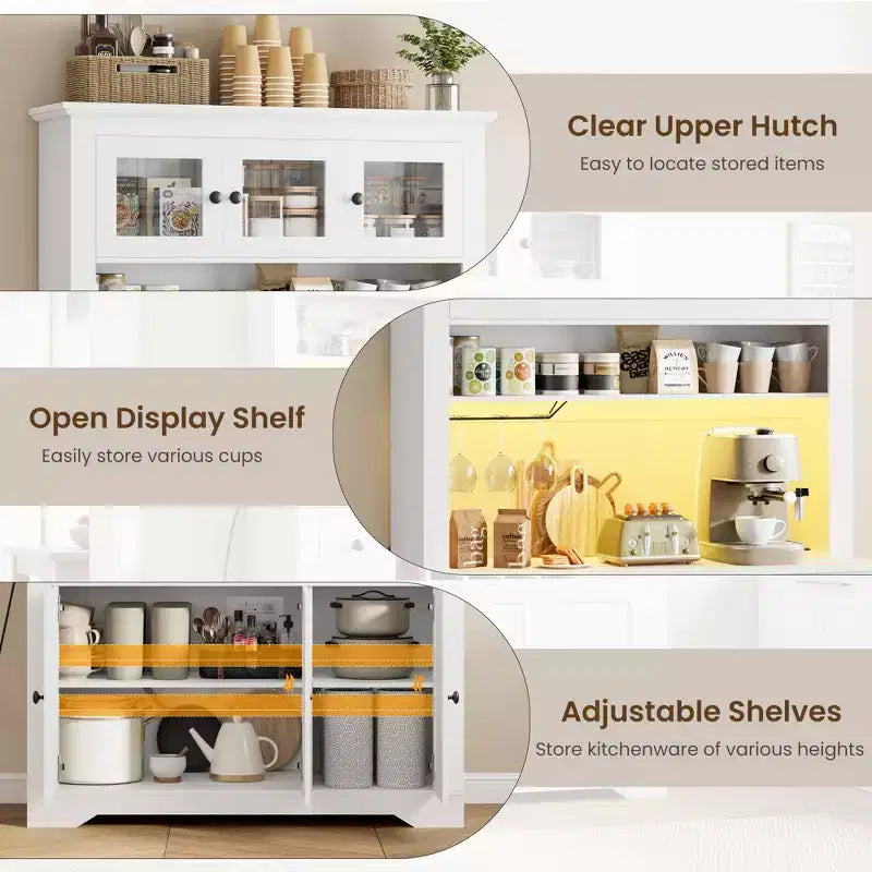 COZONY 68.7 Meuble de Rangement de Cuisine de Ferme avec Comptoir, Tiroirs et Étagères Réglables, Grande Armoire de Rangement avec Casier à Bouteilles