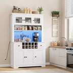 COZONY 68.7 Meuble de Rangement de Cuisine de Ferme avec Comptoir, Tiroirs et Étagères Réglables, Grande Armoire de Rangement avec Casier à Bouteilles