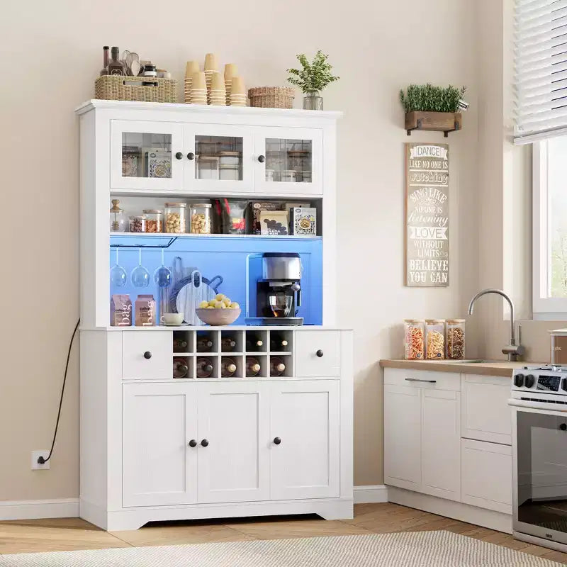 COZONY 68.7 Meuble de Rangement de Cuisine de Ferme avec Comptoir, Tiroirs et Étagères Réglables, Grande Armoire de Rangement avec Casier à Bouteilles