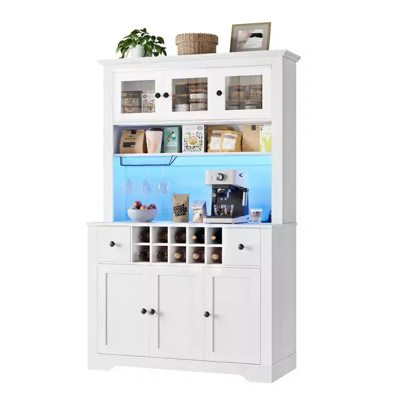 COZONY 68.7 Meuble de Rangement de Cuisine de Ferme avec Comptoir, Tiroirs et Étagères Réglables, Grande Armoire de Rangement avec Casier à Bouteilles