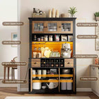 COZONY 68.7 Meuble de Rangement de Cuisine de Ferme avec Comptoir, Tiroirs et Étagères Réglables, Grande Armoire de Rangement avec Casier à Bouteilles