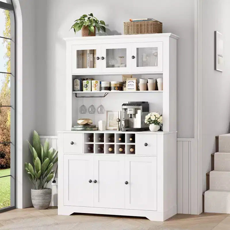 COZONY 68.7 Meuble de Rangement de Cuisine de Ferme avec Comptoir, Tiroirs et Étagères Réglables, Grande Armoire de Rangement avec Casier à Bouteilles