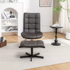 GDFStudio Mora Ensemble de 2 pièces : fauteuil d'appoint capitonné en similicuir et ottoman avec base en métal