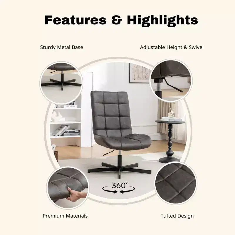 GDFStudio Mora Ensemble de 2 pièces : fauteuil d'appoint capitonné en similicuir et ottoman avec base en métal