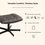 GDFStudio Mora Ensemble de 2 pièces : fauteuil d'appoint capitonné en similicuir et ottoman avec base en métal