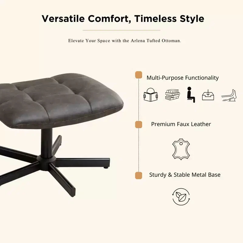 GDFStudio Mora Ensemble de 2 pièces : fauteuil d'appoint capitonné en similicuir et ottoman avec base en métal