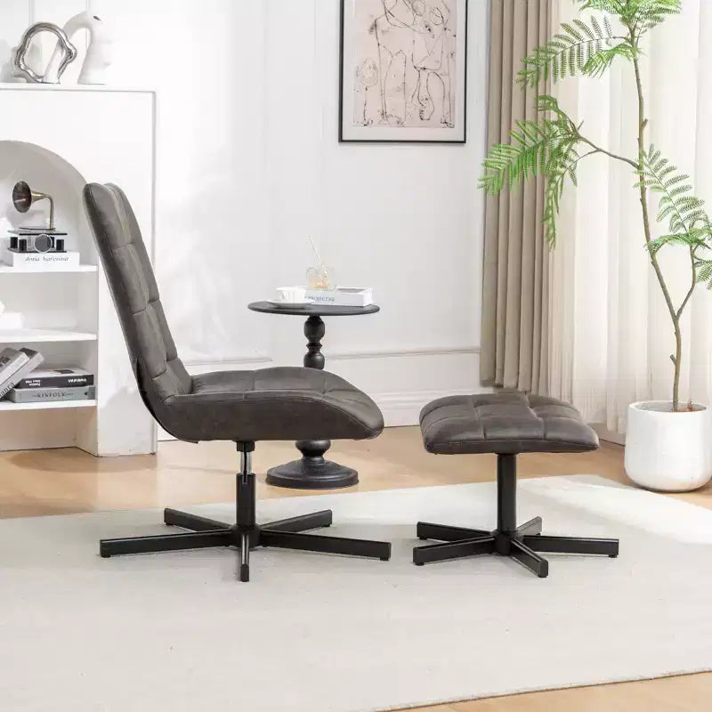 GDFStudio Mora Ensemble de 2 pièces : fauteuil d'appoint capitonné en similicuir et ottoman avec base en métal