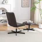 GDFStudio Mora Ensemble de 2 pièces : fauteuil d'appoint capitonné en similicuir et ottoman avec base en métal