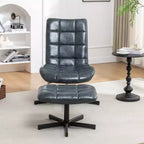 GDFStudio Mora Ensemble de 2 pièces : fauteuil d'appoint capitonné en similicuir et ottoman avec base en métal
