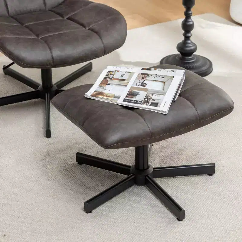 GDFStudio Mora Ensemble de 2 pièces : fauteuil d'appoint capitonné en similicuir et ottoman avec base en métal