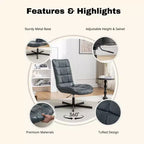 GDFStudio Mora Ensemble de 2 pièces : fauteuil d'appoint capitonné en similicuir et ottoman avec base en métal