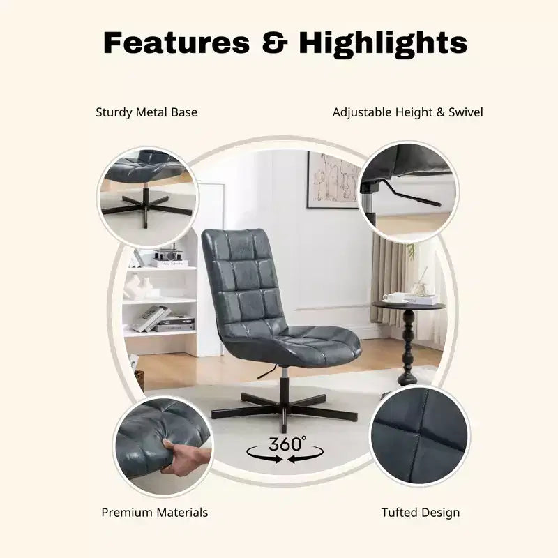 GDFStudio Mora Ensemble de 2 pièces : fauteuil d'appoint capitonné en similicuir et ottoman avec base en métal
