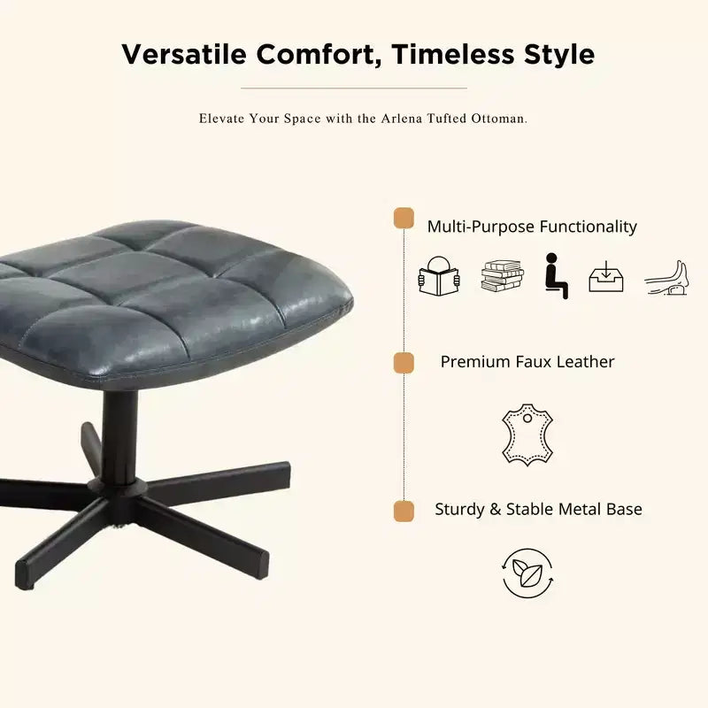 GDFStudio Mora Ensemble de 2 pièces : fauteuil d'appoint capitonné en similicuir et ottoman avec base en métal