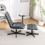 GDFStudio Mora Ensemble de 2 pièces : fauteuil d'appoint capitonné en similicuir et ottoman avec base en métal