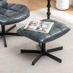 GDFStudio Mora Ensemble de 2 pièces : fauteuil d'appoint capitonné en similicuir et ottoman avec base en métal