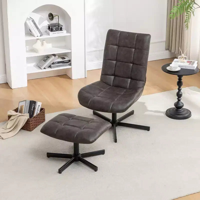 GDFStudio Mora Ensemble de 2 pièces : fauteuil d'appoint capitonné en similicuir et ottoman avec base en métal
