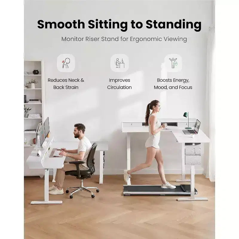 Bureau d'angle électrique assis-debout en forme de L, 63 pouces, ergonomique et réglable en hauteur avec tiroirs, table d'ordinateur assis-debout avec rangement pour le bureau et la maison