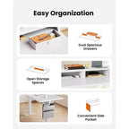Bureau d'angle électrique assis-debout en forme de L, 63 pouces, ergonomique et réglable en hauteur avec tiroirs, table d'ordinateur assis-debout avec rangement pour le bureau et la maison
