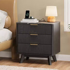 Lot de 2 tables de chevet, 61 cm de large, 3 tiroirs, motif vague noire, avec station de recharge, table de chevet moderne pour chambre/salon