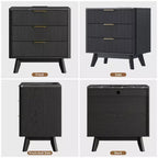 Lot de 2 tables de chevet, 61 cm de large, 3 tiroirs, motif vague noire, avec station de recharge, table de chevet moderne pour chambre/salon