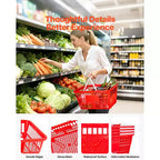 VEVOR Paniers de Courses, Lot de 4, 21L, Paniers d'Épicerie Empilables en Plastique PE avec Poignées, Structure en Maille Dense, Supporte jusqu'à 9 kg, Rouges