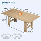 Table à manger de ferme de 180 cm pour 6 à 8 personnes, table de cuisine en bois avec plateau épais et pieds triangulaires, noir rustique pour salle à manger ou bureau