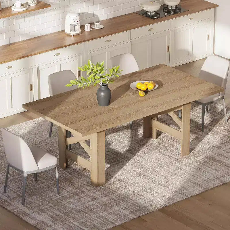 Table à manger de ferme de 180 cm pour 6 à 8 personnes, table de cuisine en bois avec plateau épais et pieds triangulaires, noir rustique pour salle à manger ou bureau