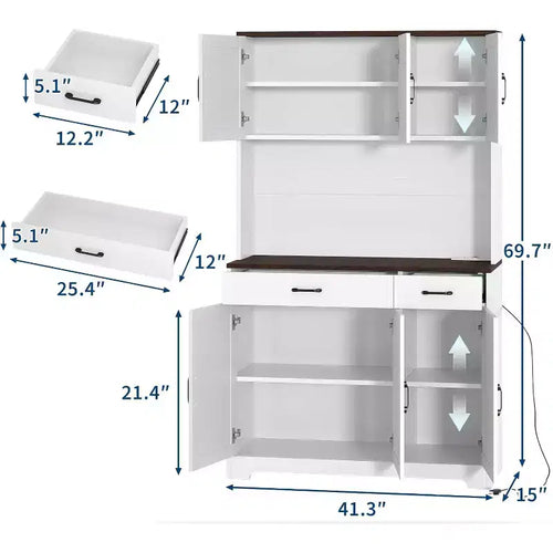 71 Armoire de cuisine style ferme, Meuble de rangement autoportant haut, pour salle à manger, salon