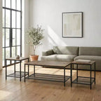 FurnitureR Ensemble de 3 Tables Basses Industrielles avec Étagère de Rangement, Ensemble de Tables Rustiques pour Salon, Comprend 1 Table Basse et 2 Tables d'Appoint pour Côté Canapé