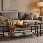 FurnitureR Ensemble de 3 Tables Basses Industrielles avec Étagère de Rangement, Ensemble de Tables Rustiques pour Salon, Comprend 1 Table Basse et 2 Tables d'Appoint pour Côté Canapé