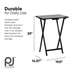 PJ Wood Tables pliantes rectangulaires légères en bois massif pour intérieur, plateau de télévision, lot de 5 avec support de rangement compact, finition expresso