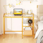 Bureau d'ordinateur Costway avec étagères, bureau de 42 pouces avec cadre en métal pour salon Noir/Or
