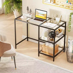 Bureau d'ordinateur Costway avec étagères, bureau de 42 pouces avec cadre en métal pour salon Noir/Or