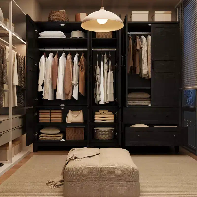 Armoire en bois avec portes, étagères réglables et tringle, grande penderie de rangement pour chambre à coucher et essentiels